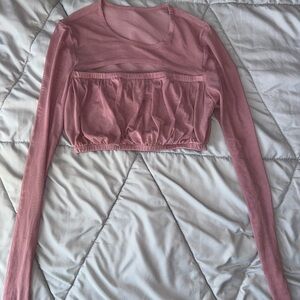 Women's Pink Long Sleeve Crop Top